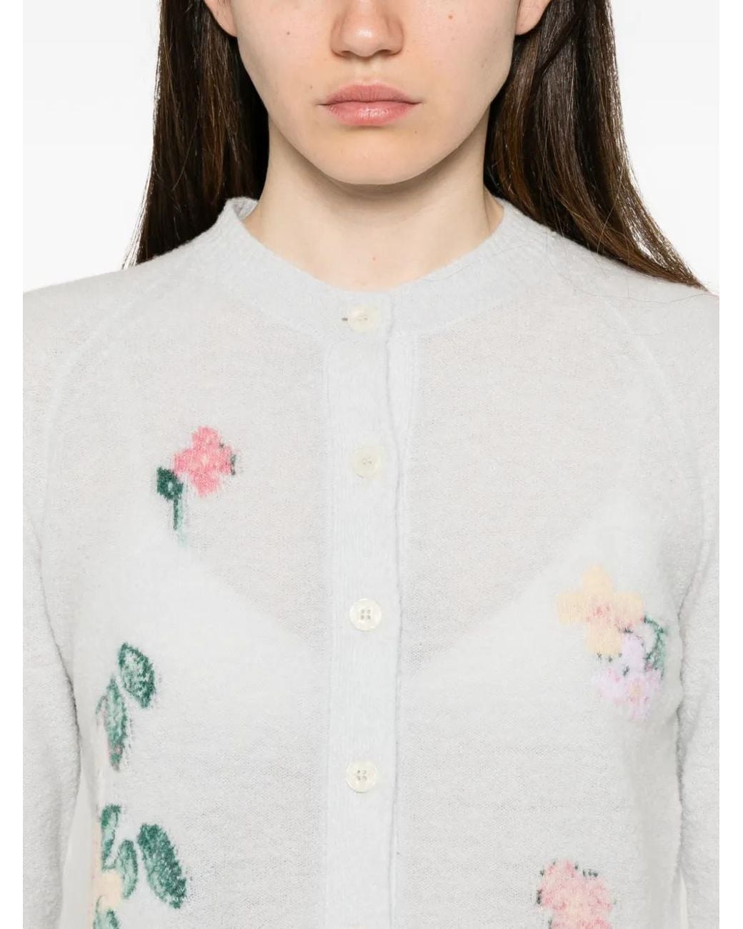 BERNADETTE White Clemence Flower-Embellishment Cardigan