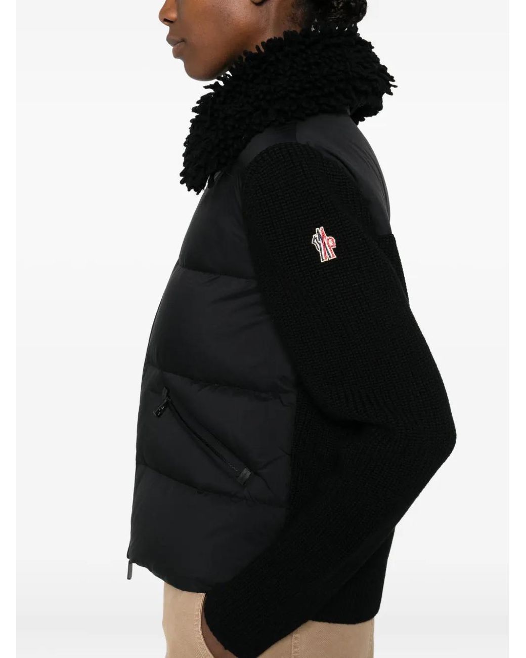 Moncler Black Down Jacket With Wool Inserts