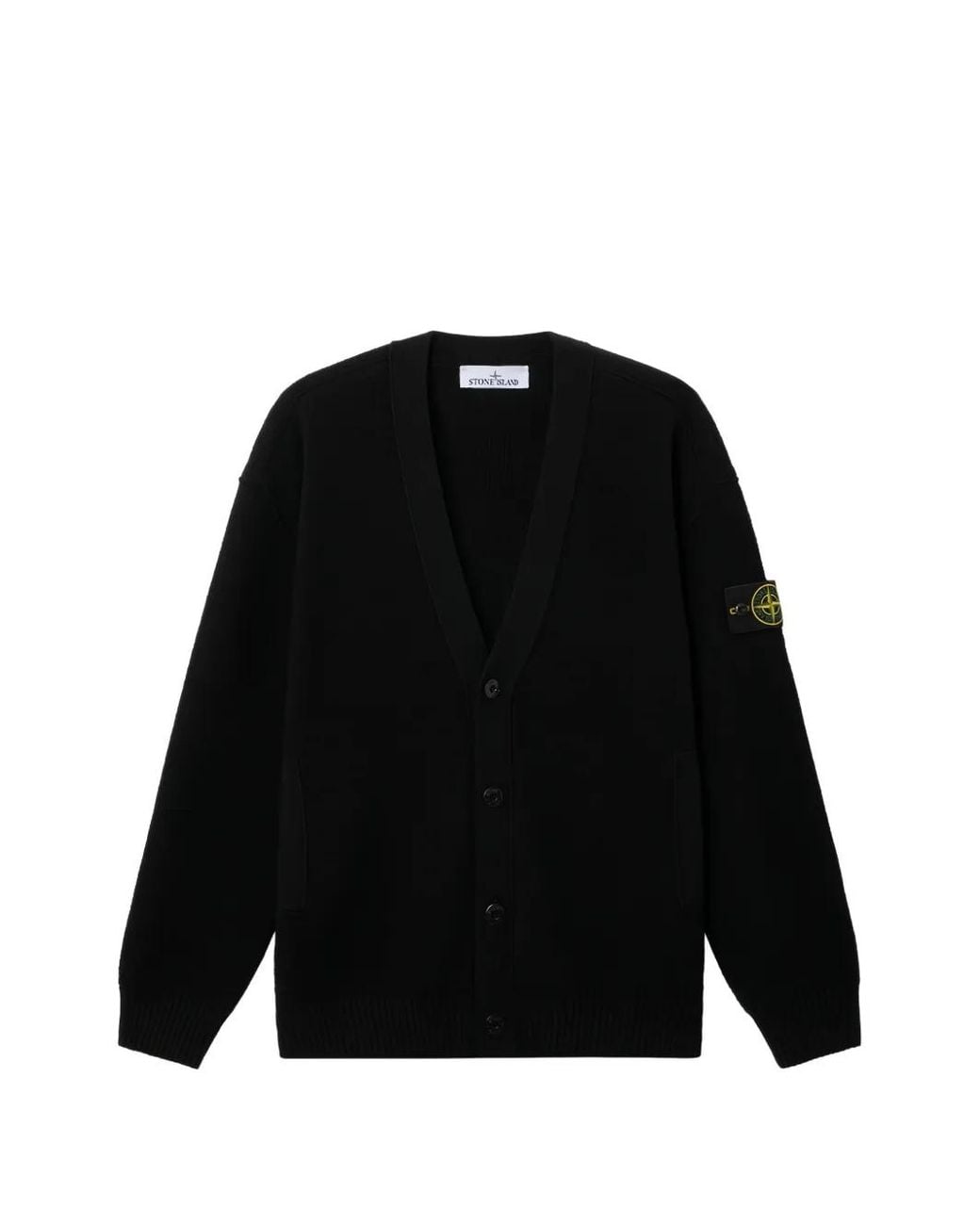 Stone Island Black Loose V Neck Cardigan for men