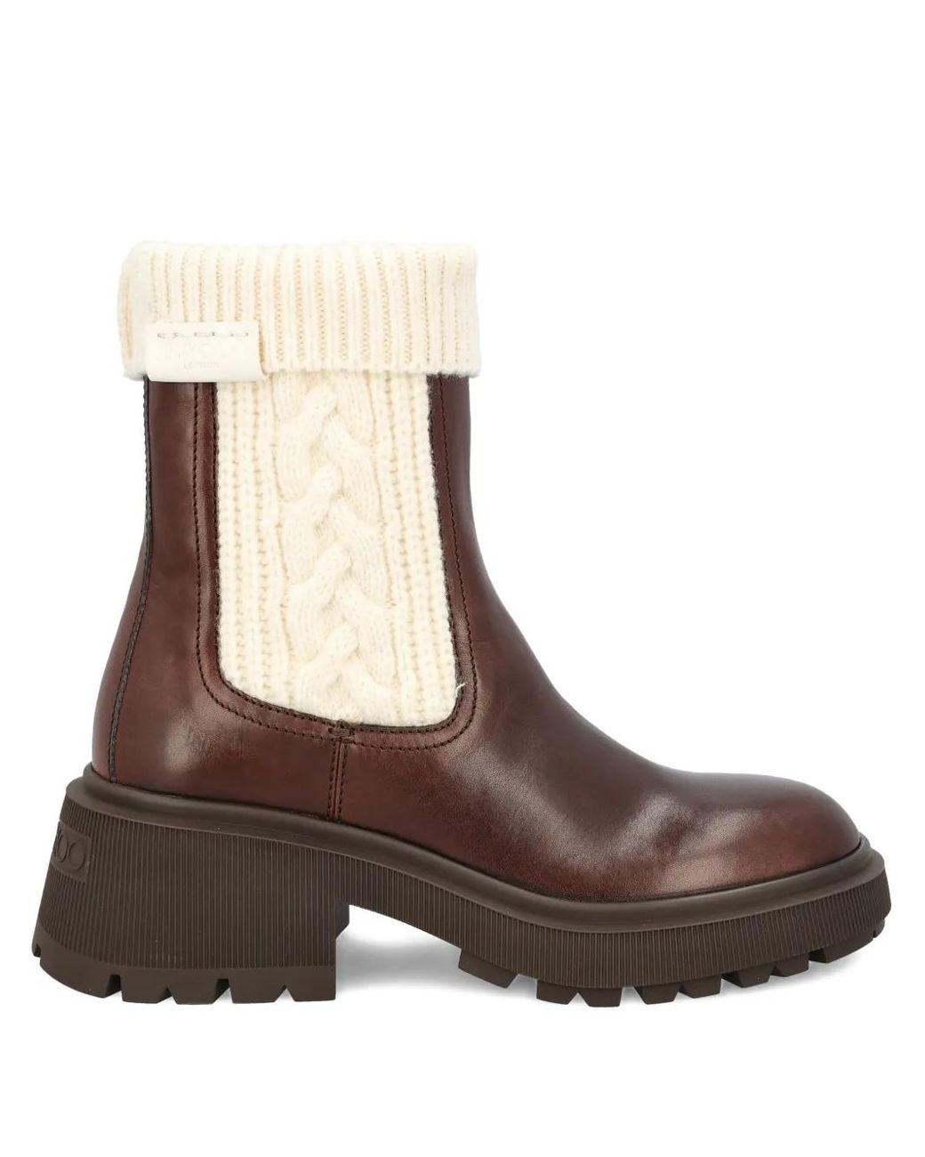 Jimmy Choo Brown Knit-Trim Leather Boots