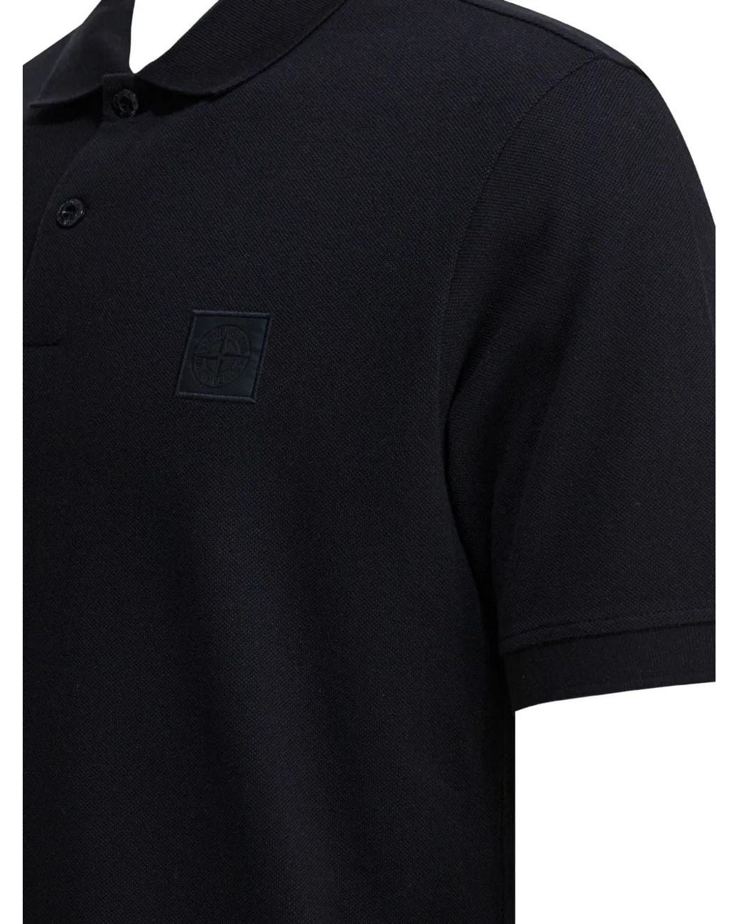 Stone Island Black 2200002 50/2 Organic Cotton Piqué_S.I.Ghost Polo for men