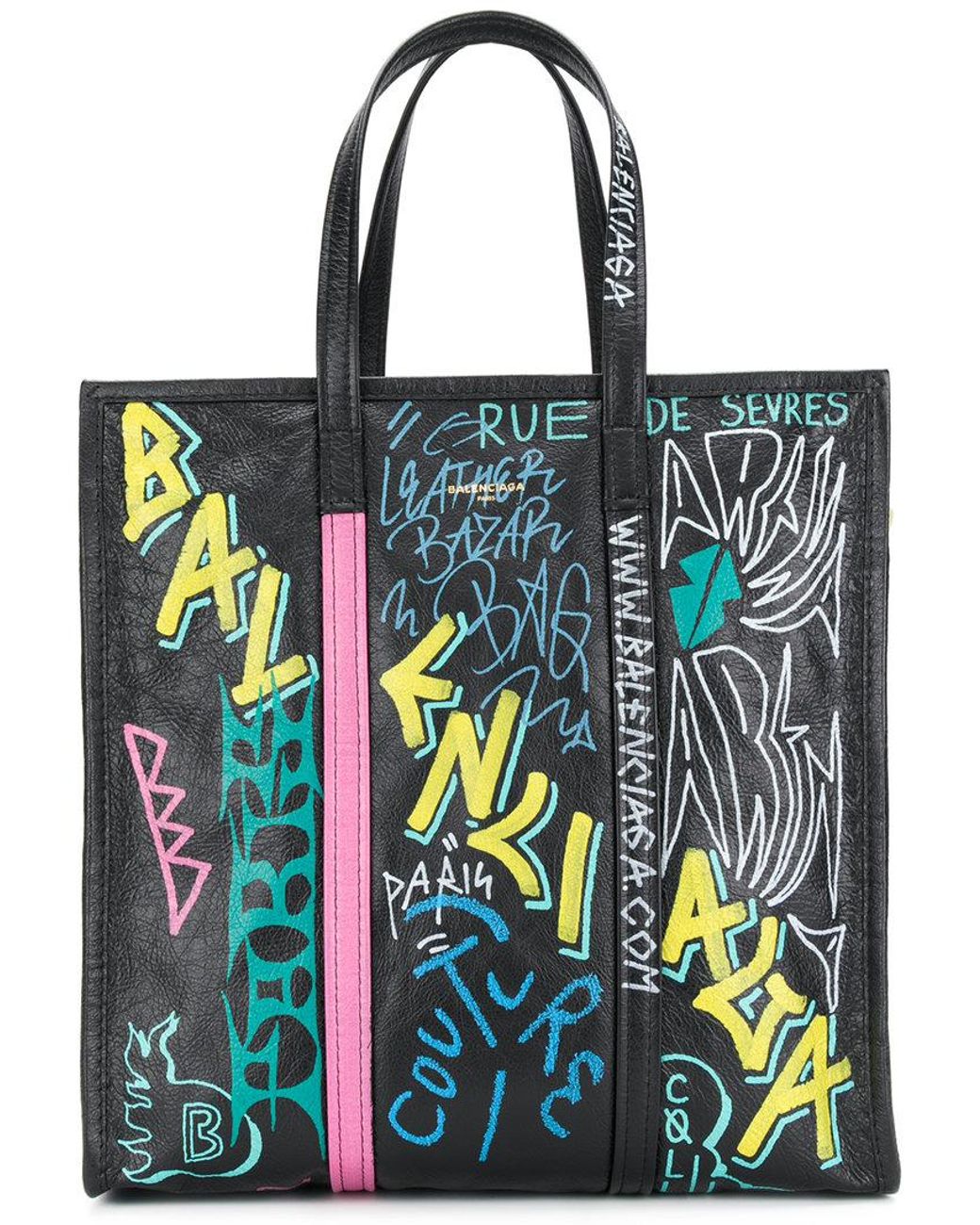 Sac cabas Bazar Graffiti médium Balenciaga en coloris Noir | Lyst