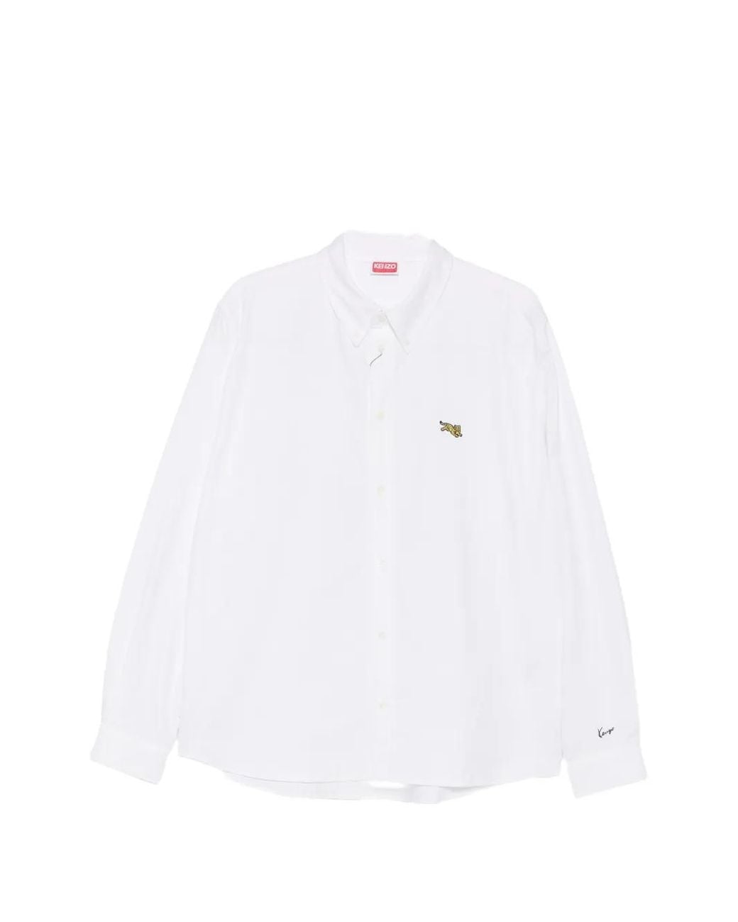 KENZO White Embroidered-Tiger Button-Down Shirt for men