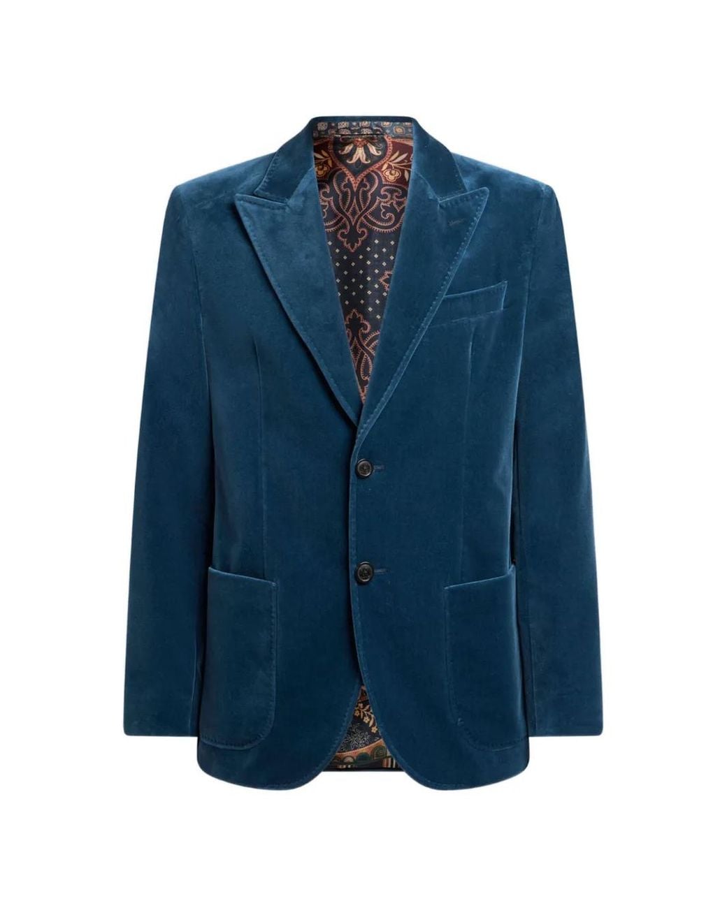 Etro Blue Single-Breasted Plain-Coloured Cotton Velvet Jacket for men