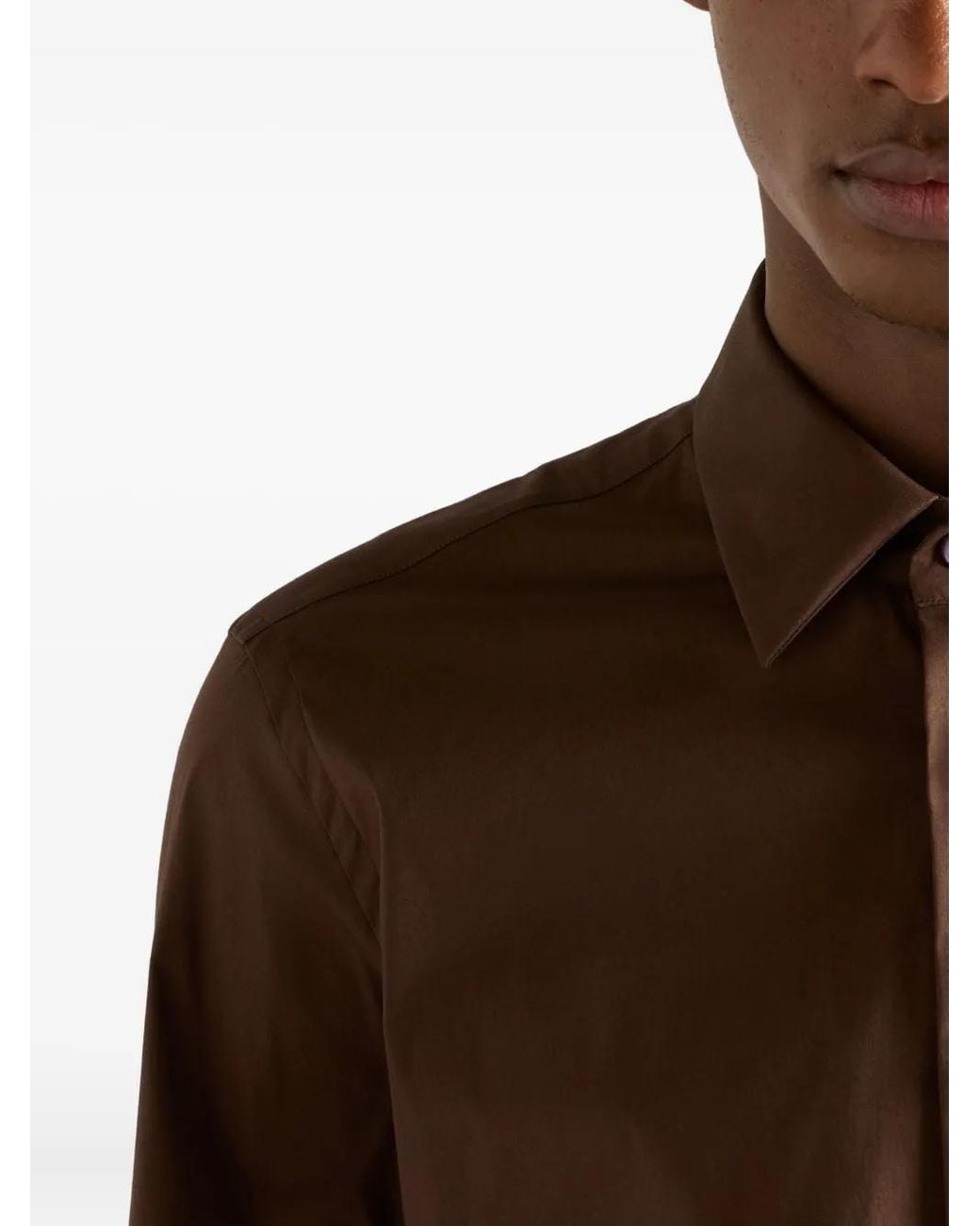 Prada Brown Classic-Collar Cotton Shirt for men