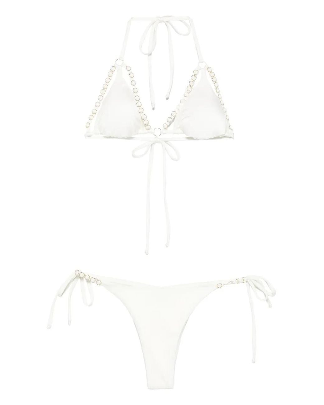 Mazzei White Ring-Embellished Triangle Bikini