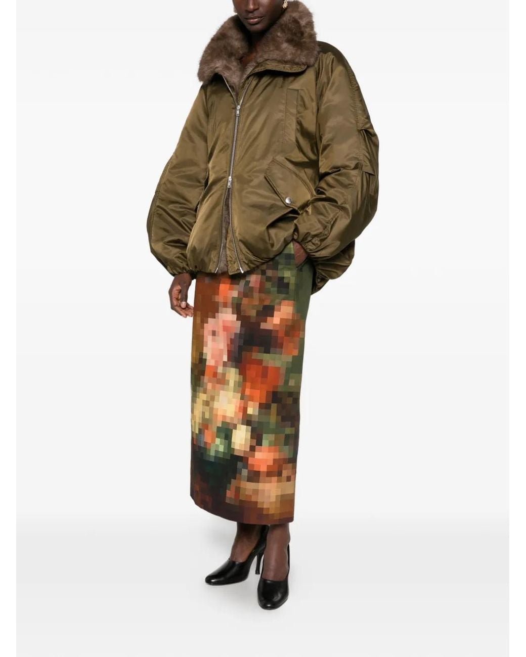 Stand Studio Green Thilda Faux-Fur Trim Bomber Jacket