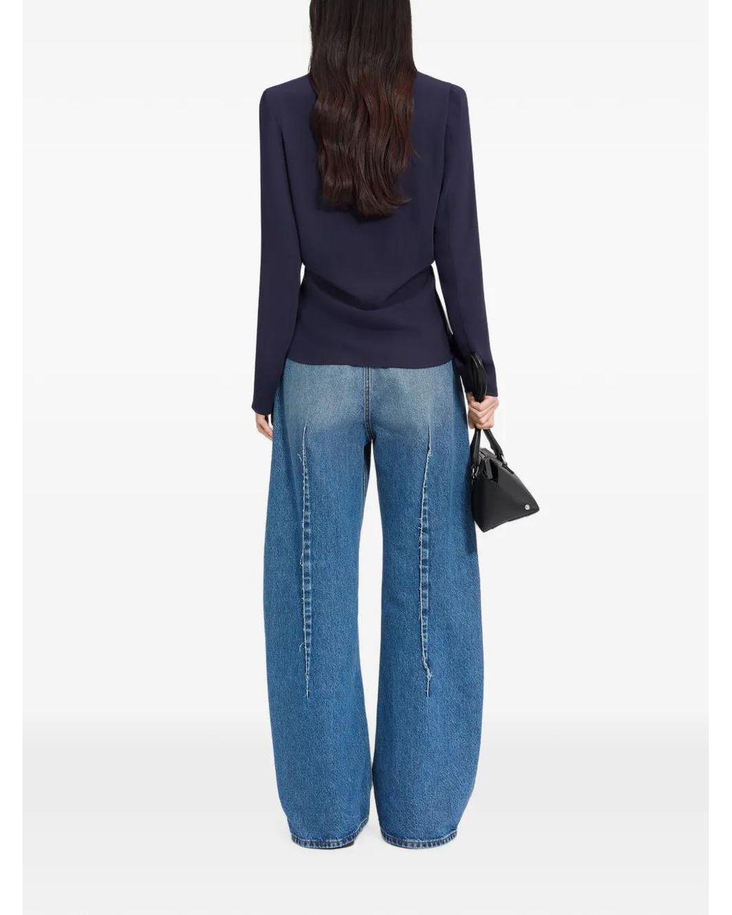 MM6 by Maison Margiela Blue Gathered V-Neck Top