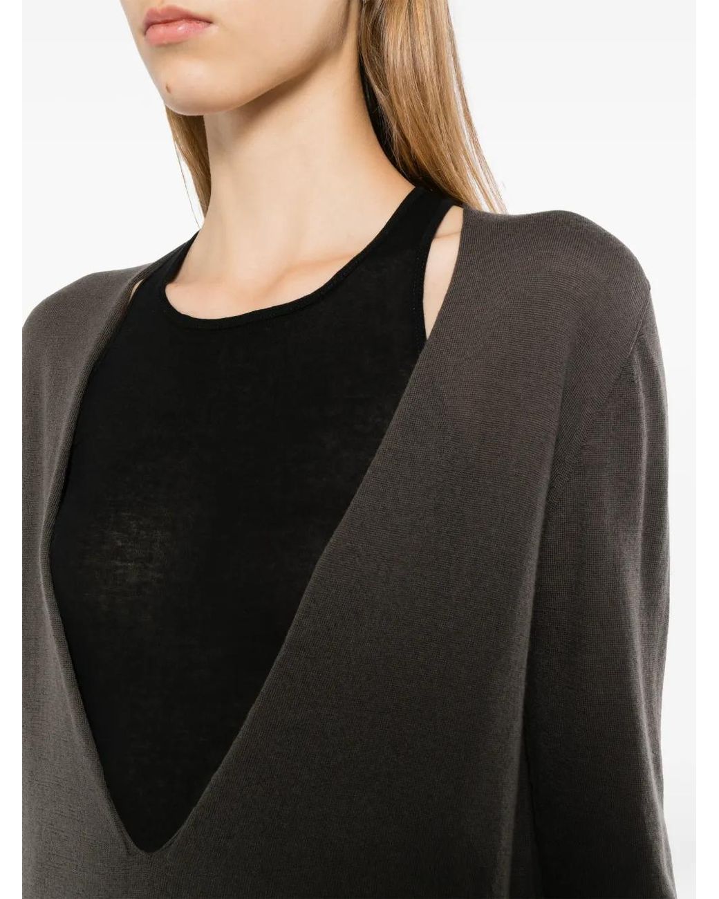 Rick Owens Black Tower Extreme V-Neck Pull Sweater