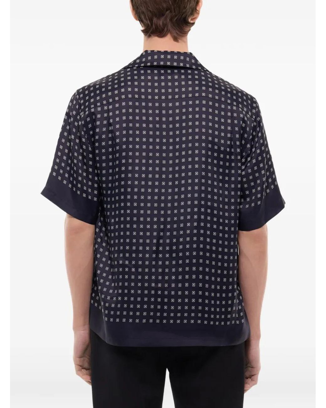 Fursac Blue Geometric-Pattern Short-Sleeve Shirt for men