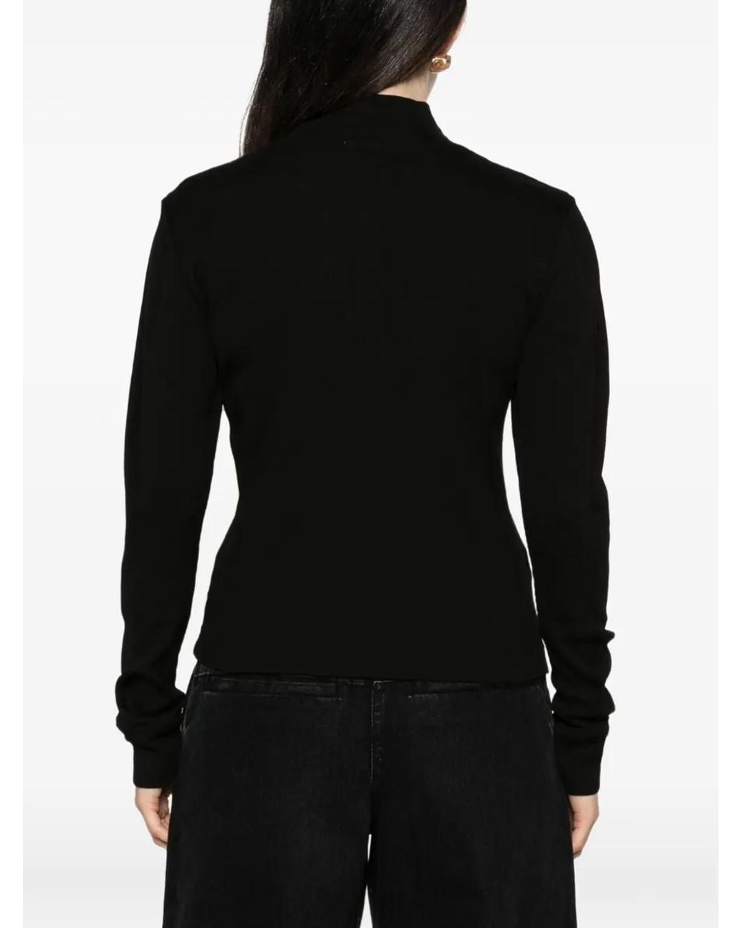 Bobi Black Ribbed High-Neck Cardigan
