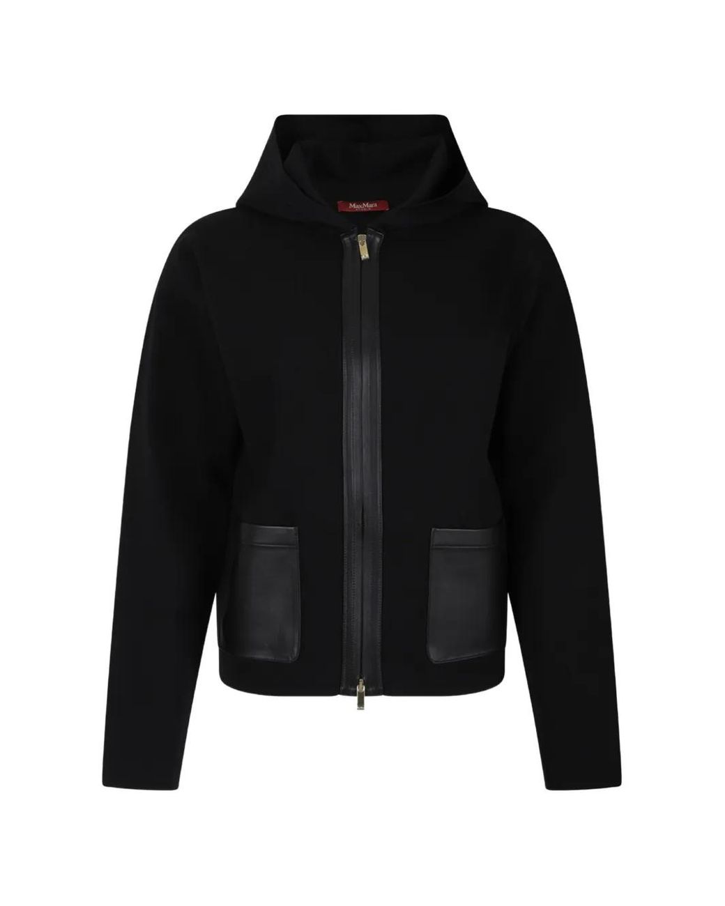 Max Mara Black Hoodie Colimbo Bordé De Cuir