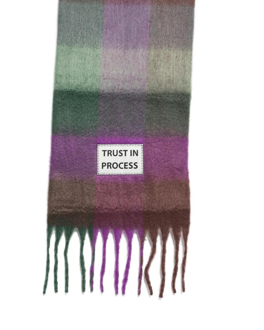 Verb to Do Purple Check-Pattern Fringed Scarf