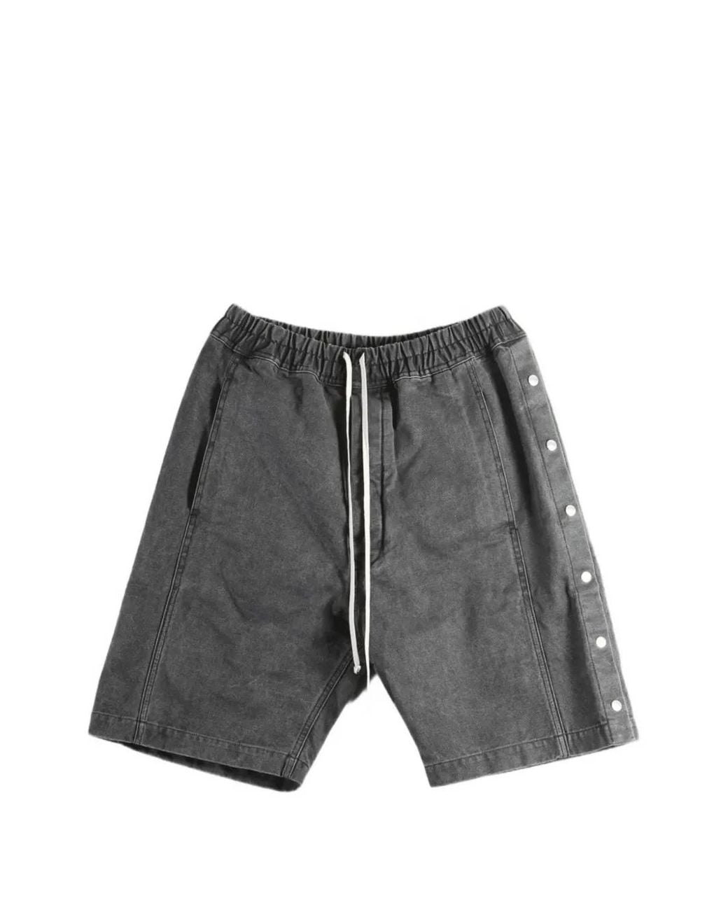 Rick Owens Gray Press-Stud Drawstring Shorts for men