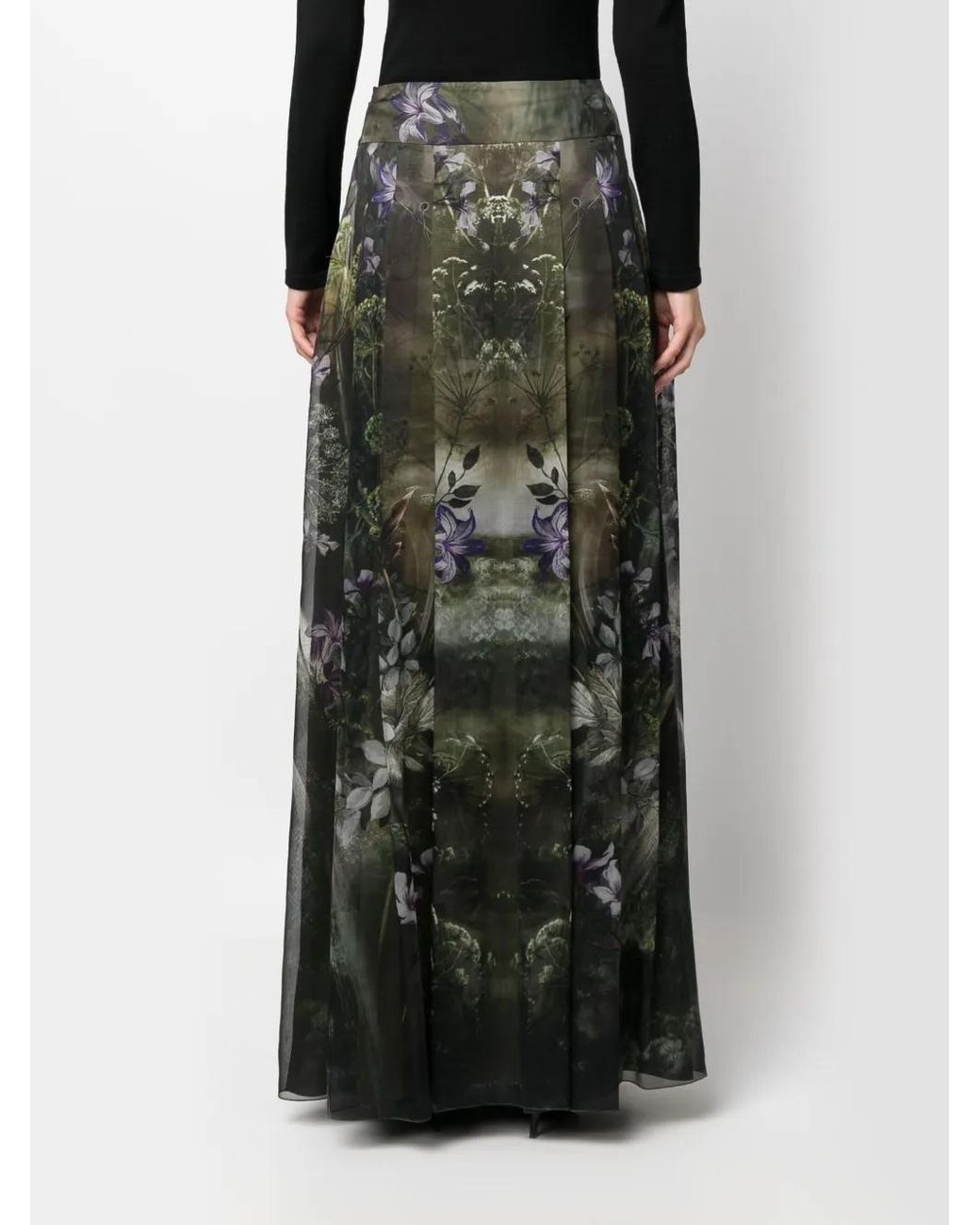 Alberta Ferretti Black Flower Bomb-Print Silk Skirt
