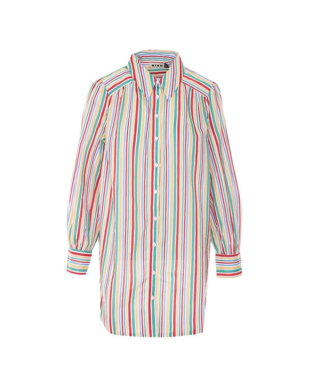 Rixo White Ashlyinn Striped Long-Sleeve Shirt