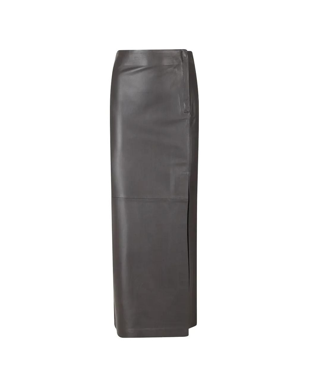Alysi Gray Leather Wrap-Style Midi Skirt