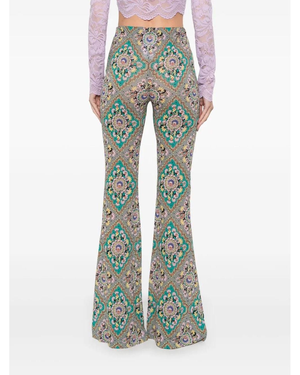 Etro Green Floral-Print Trousers