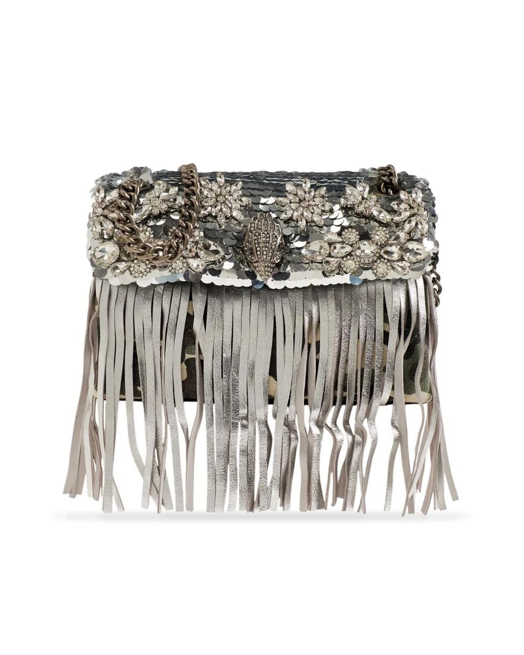 Kurt Geiger Green Medium Kensington Fringe-Trimmed Shoulder Bag