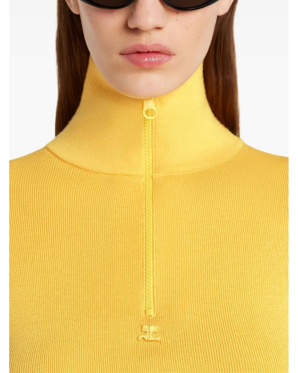 Courreges Yellow High-Neck Long-Sleeve T-Shirt