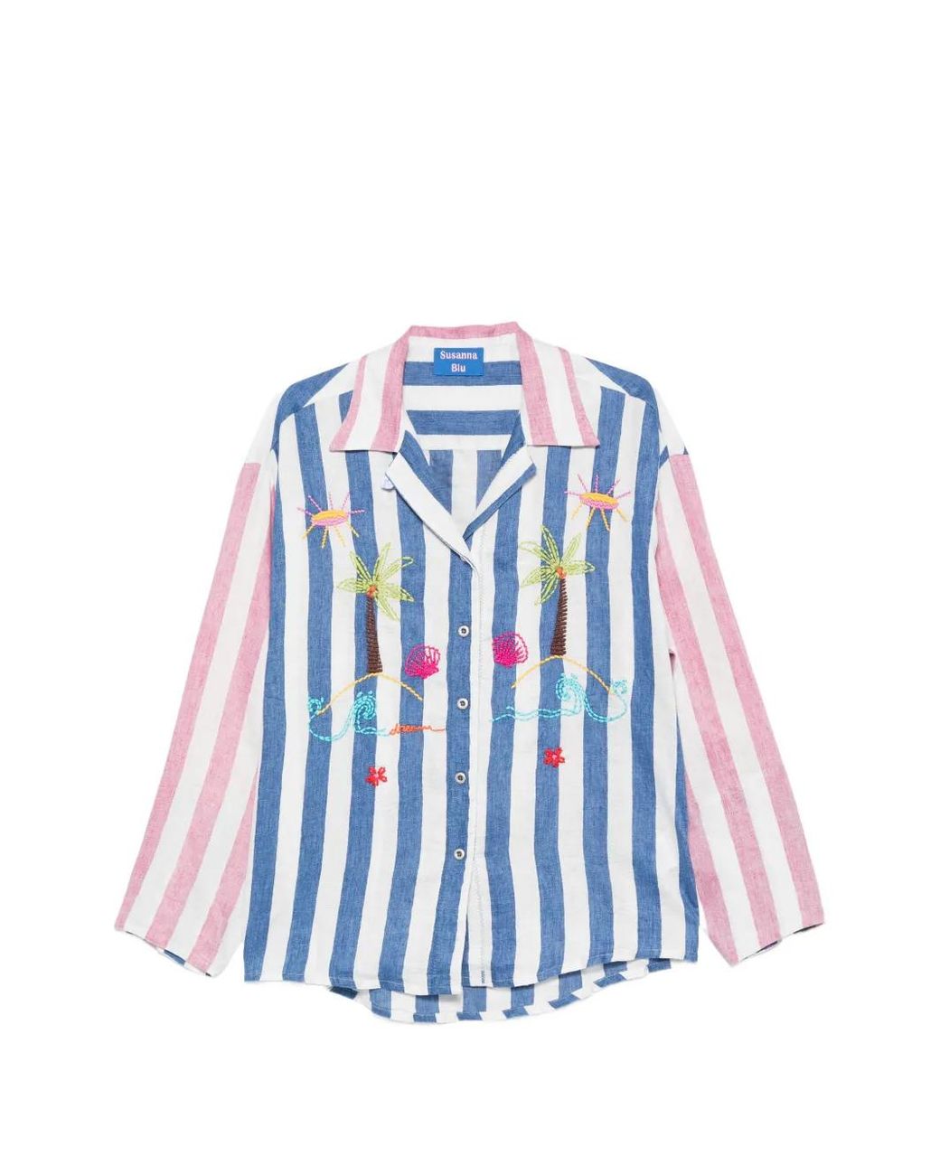 SUSANNA BLU Blue Striped Embroidered Shirt