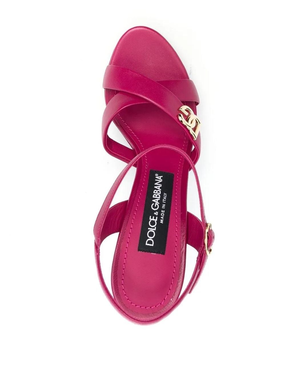 Dolce & Gabbana Pink Logo-Plaque Leather Sandals
