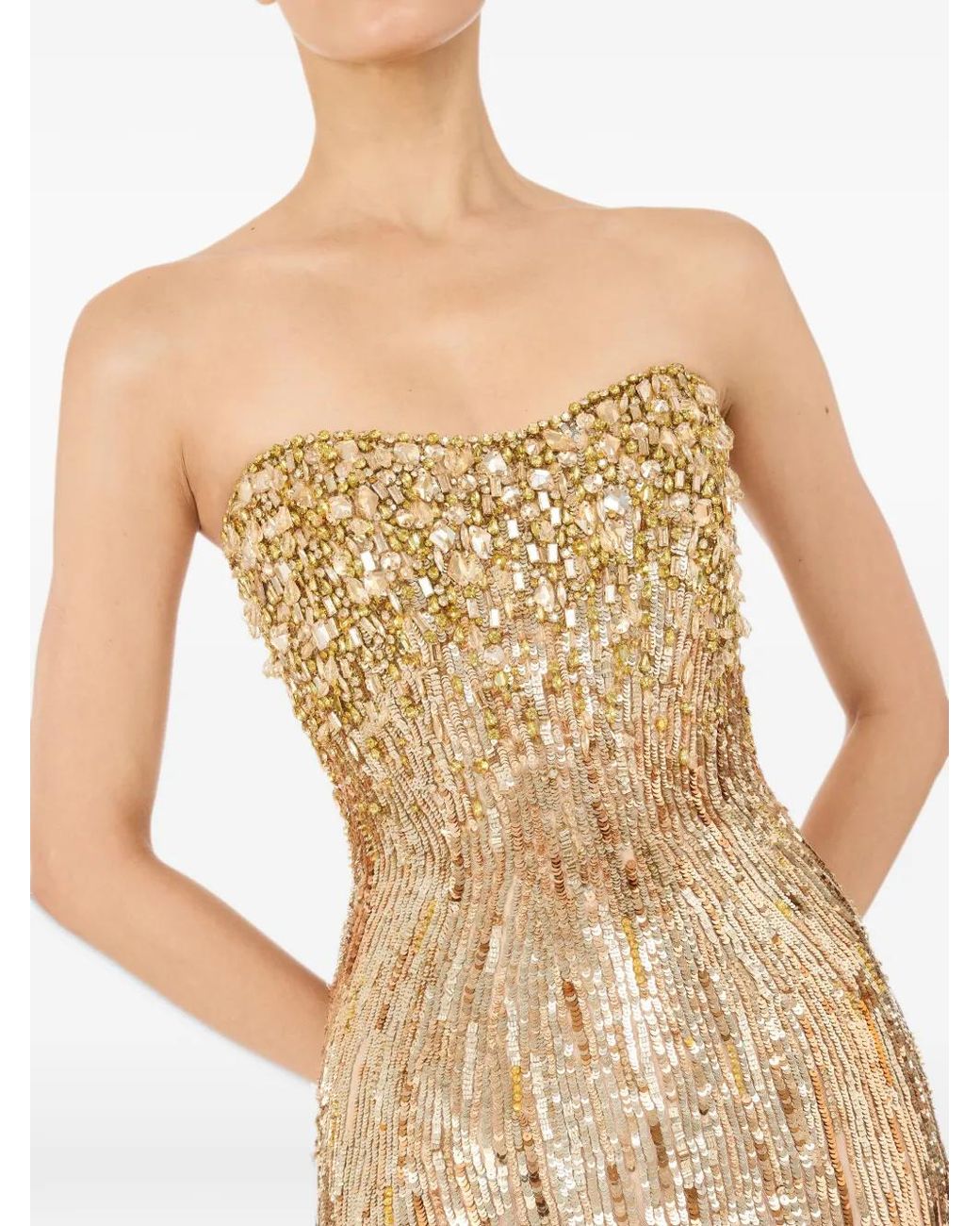 Jenny Packham White Abito Sequin-Embellished Crystal-Embroidered Dress