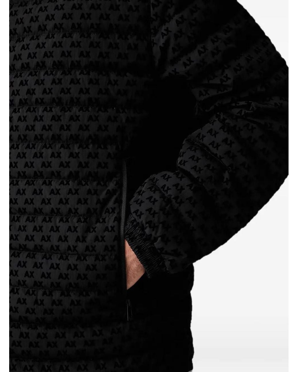 ARMANI EXCHANGE Black Logo-Print Quilted Jacket for men