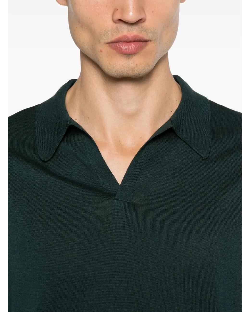 John Smedley Green Noah Polo-Collar T-Shirt for men