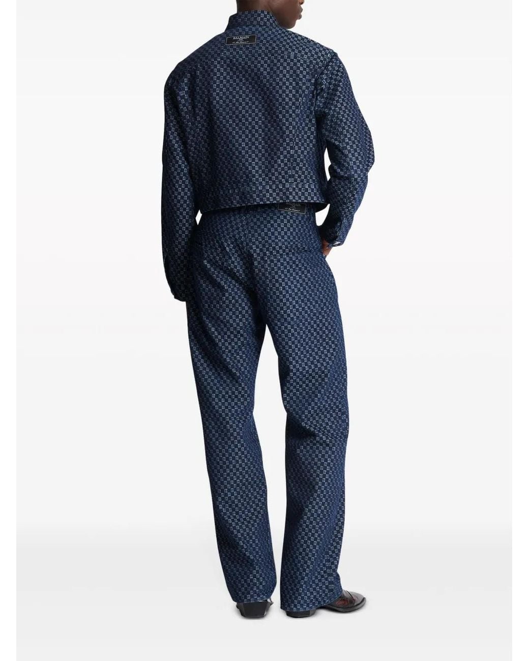 Balmain Blue Monogram-Jacquard Denim Jacket for men