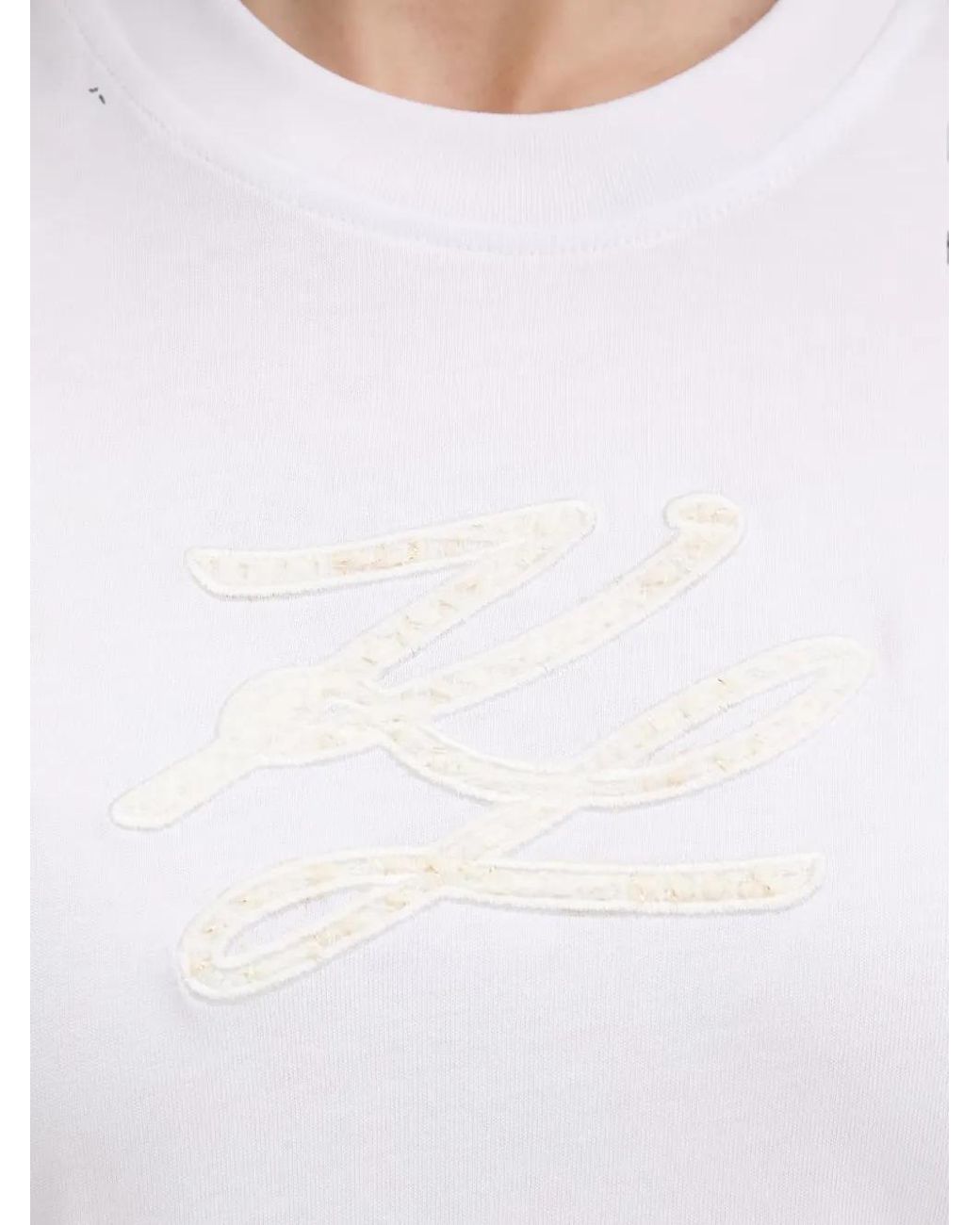 Karl Lagerfeld White T-Shirt À Logo Brodé
