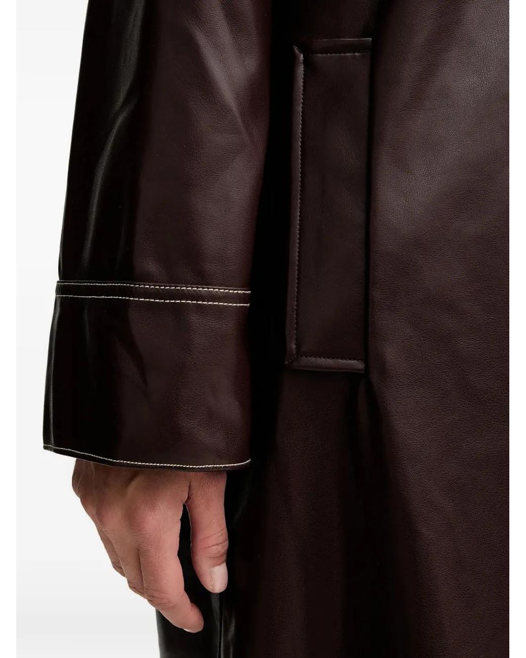 Paul Smith Brown Stitching Buttoned Leather Coat