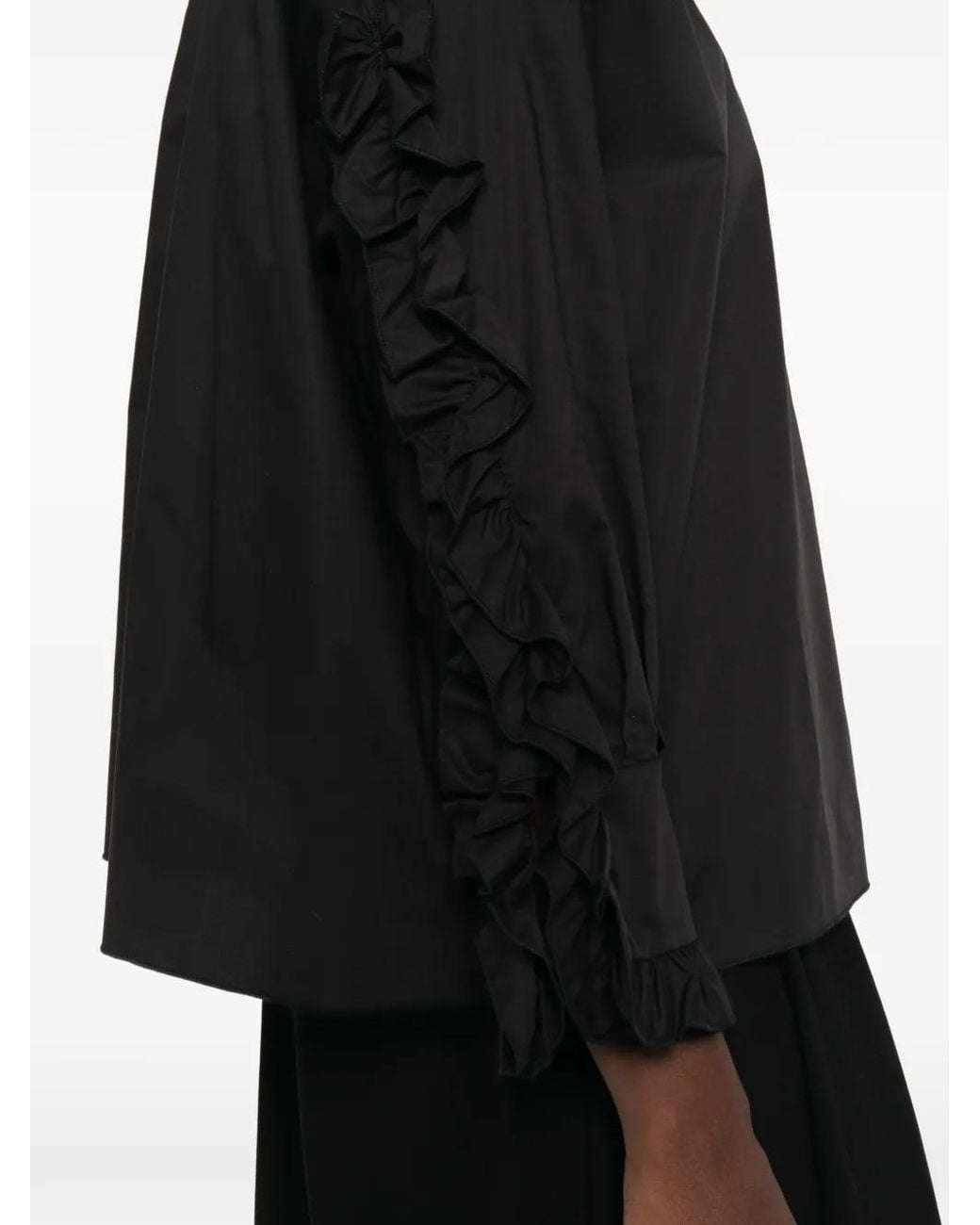 Susanne Bommer Black Ruffled Long-Sleeve Blouse