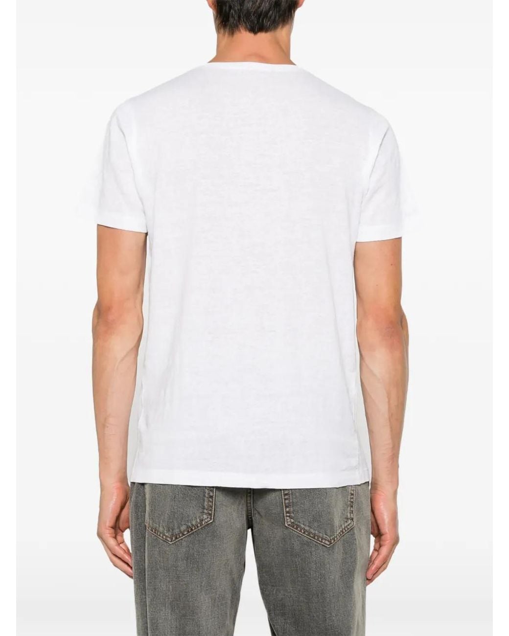Jeordie's White Short-Sleeve Henley Linen T-Shirt for men