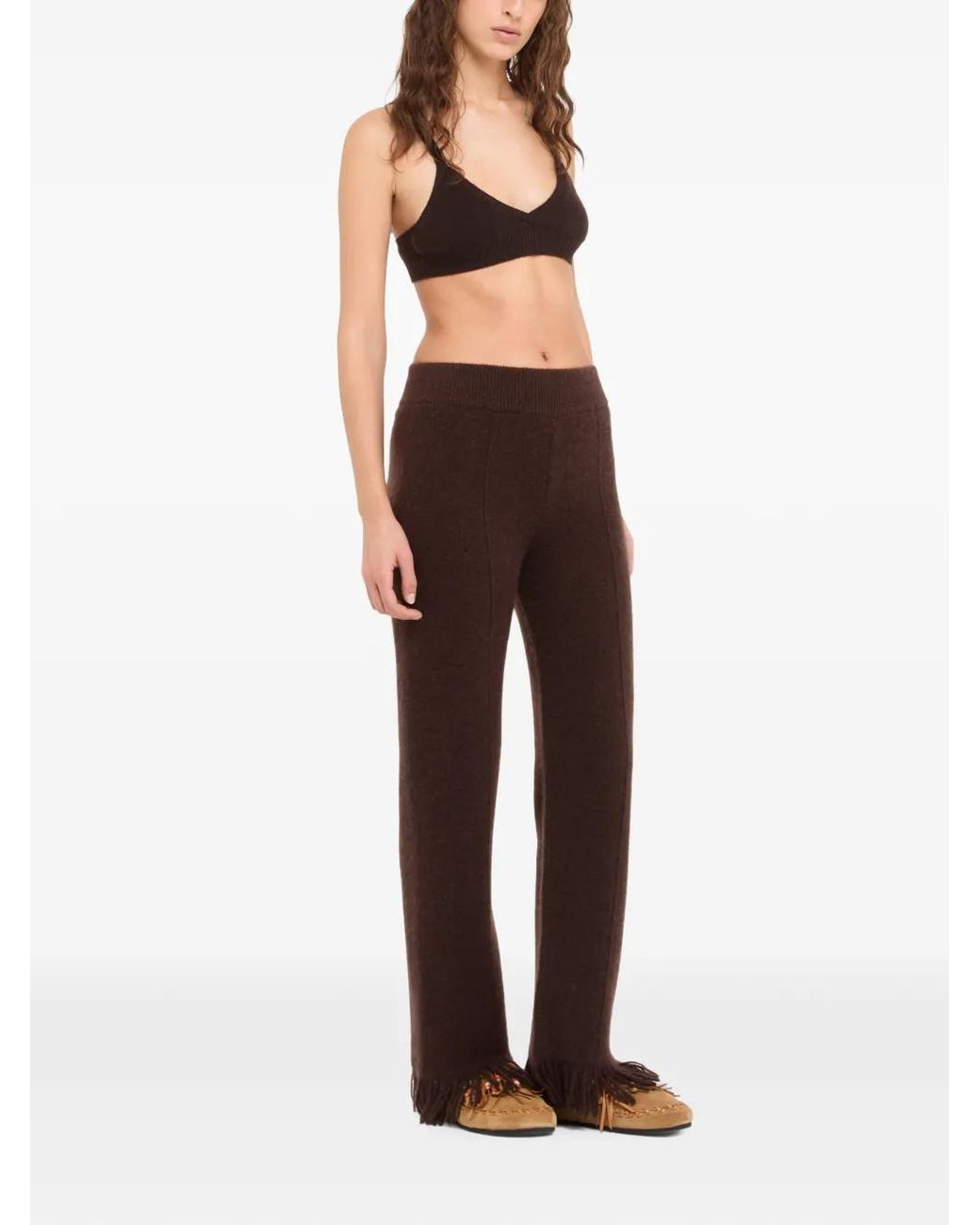 Alanui Brown Fringed-Trim Trousers