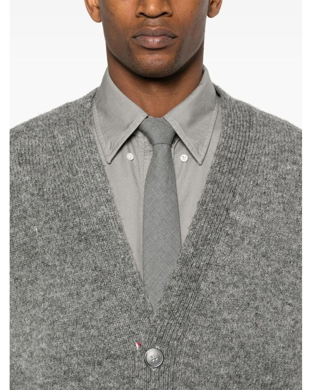 Thom Browne Gray 4-Bar Mélange Wool Cardigan for men