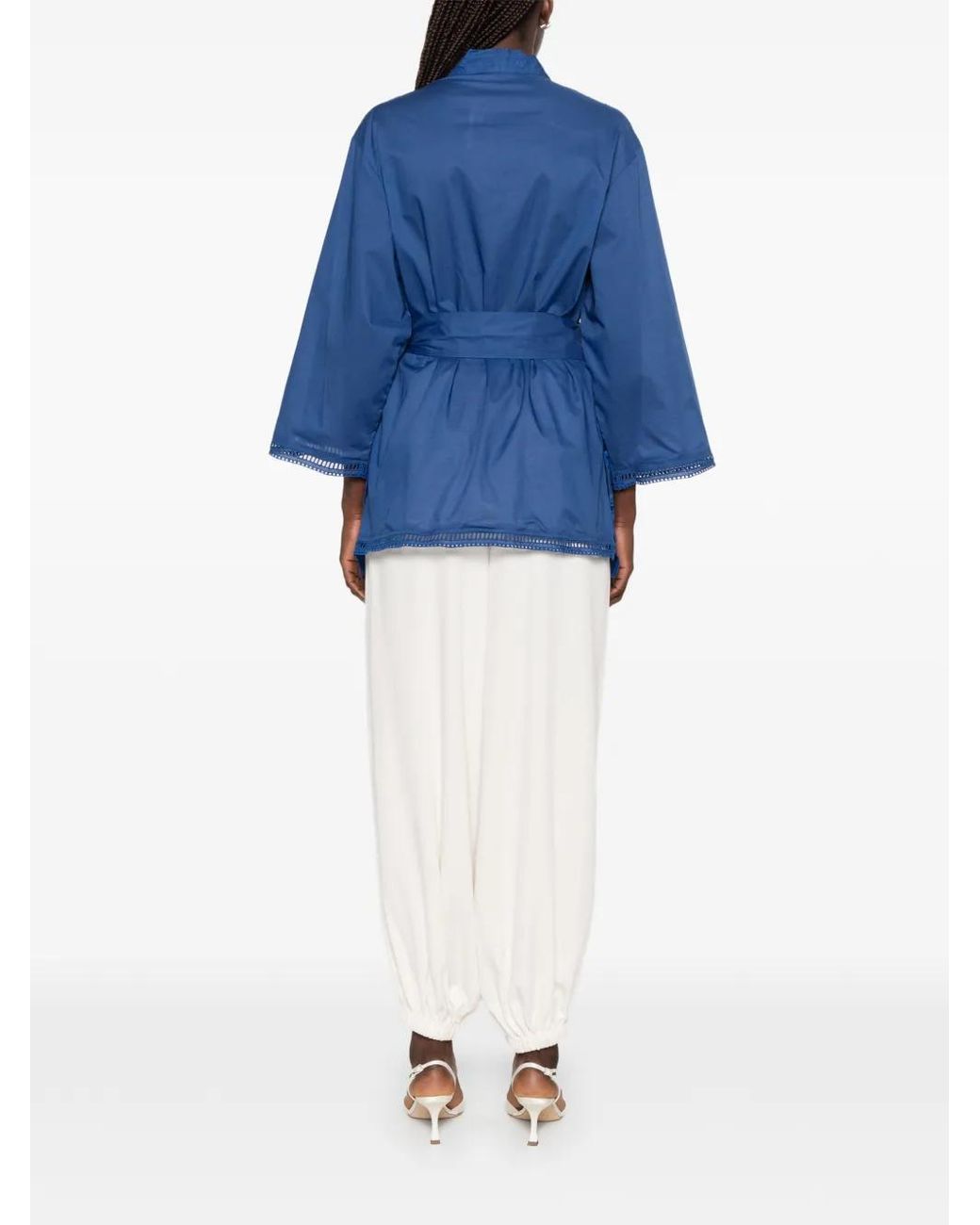 Ermanno Scervino Blue Broderie-Anglaise Belted Coat