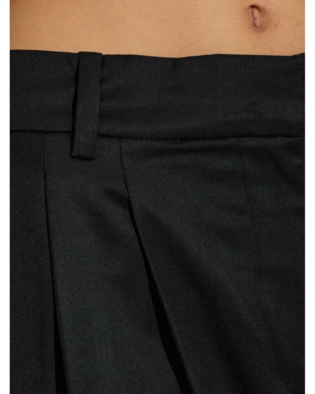 Ganni Black Pantalon Ample À Design Plissé