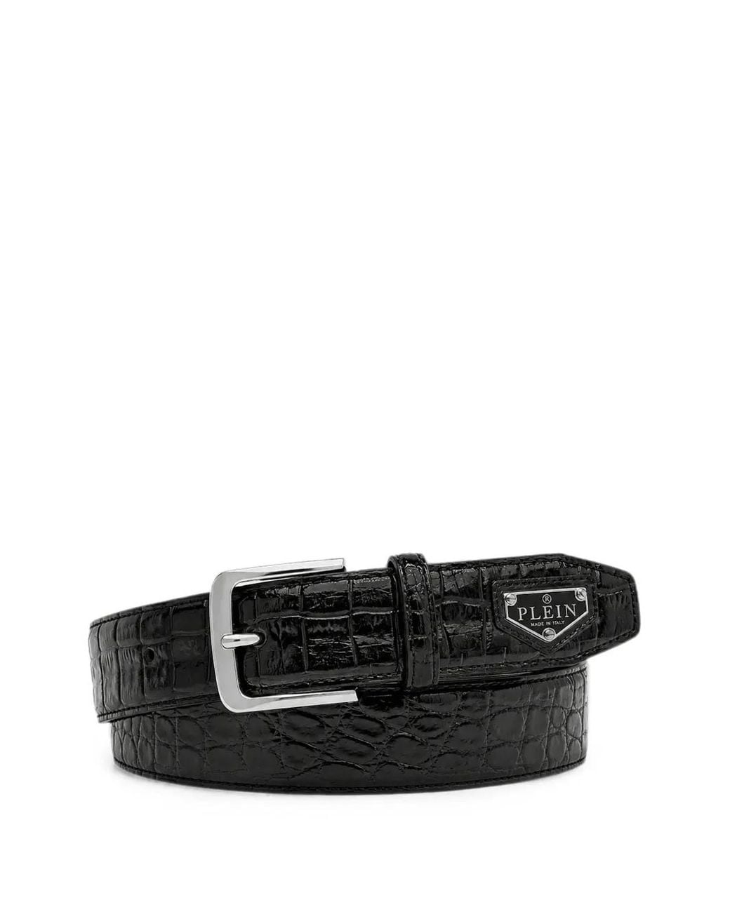 Philipp Plein Black Leather Belt Triangle Cocco for men