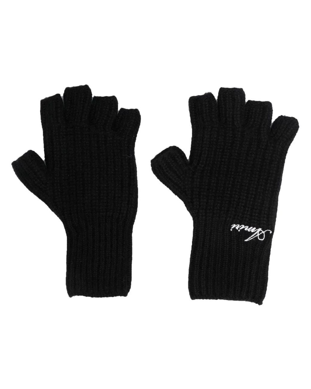 Amiri Black Logo-Embroidered Cashmere Fingerless Gloves for men