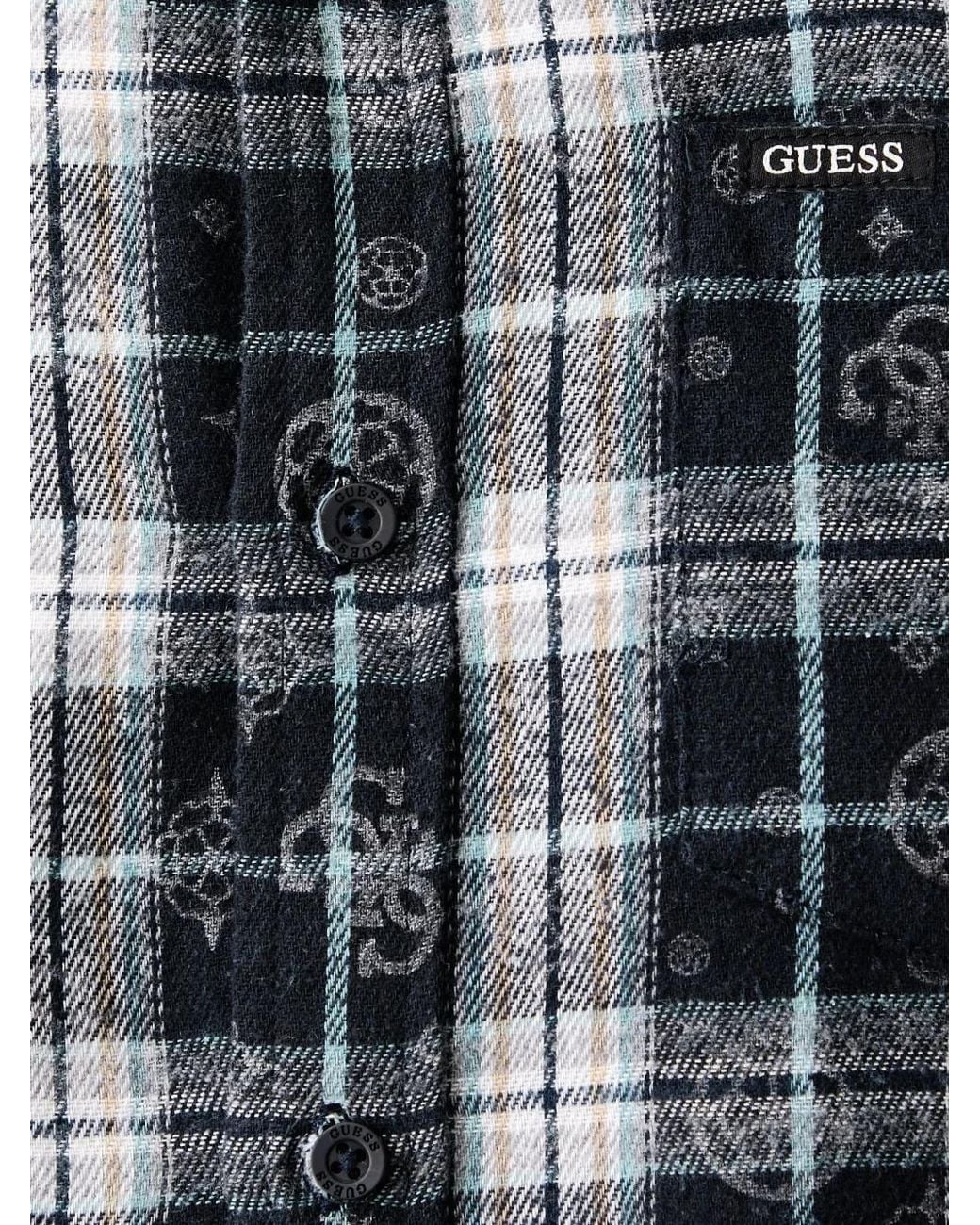 Guess Black Check-Print Logo-Pattern Shirt for men