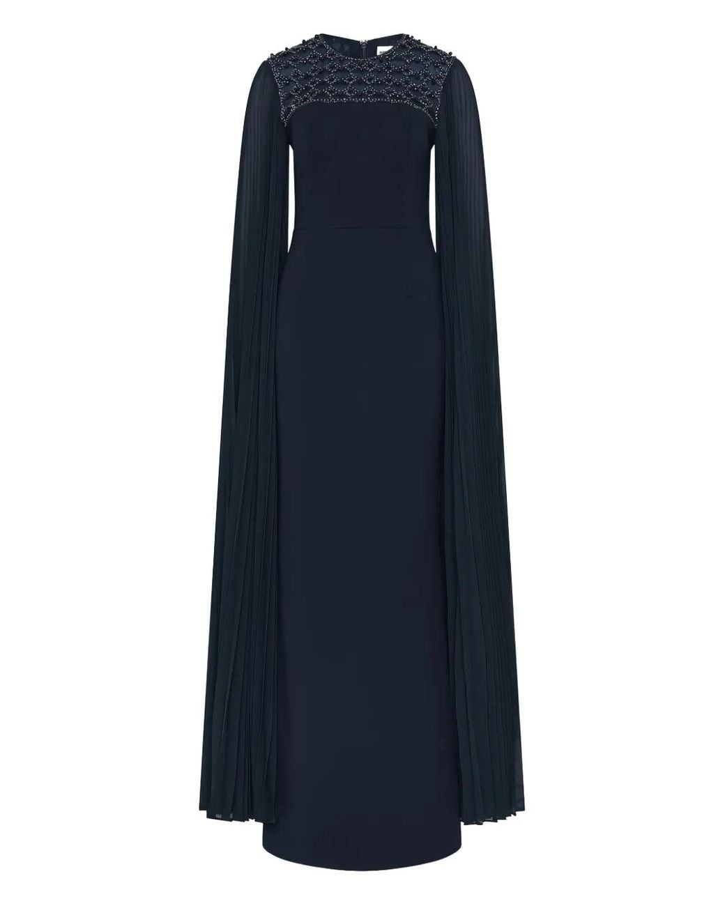Rebecca Vallance Blue Memphis Embellished Pleated Gown