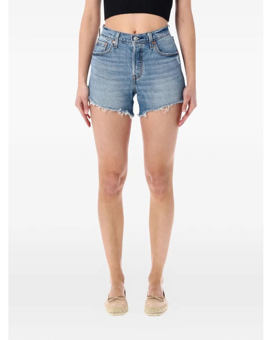 Levi's Blue 501 Curve Frayed Shorts