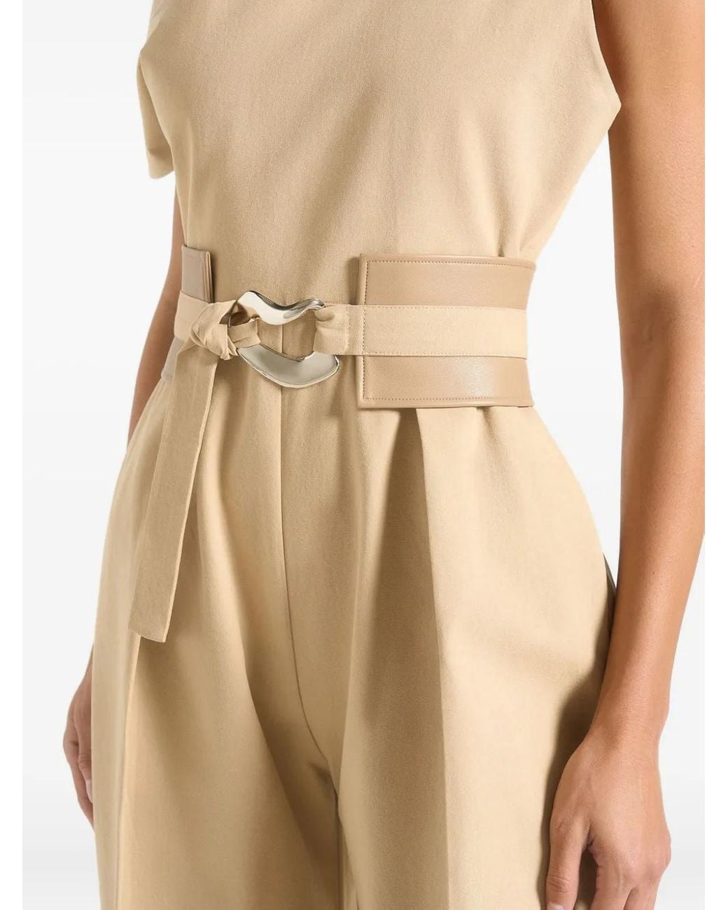 Manière De Voir Natural Sabrina Tailored Off Shoulder Jumpsuit With Belt