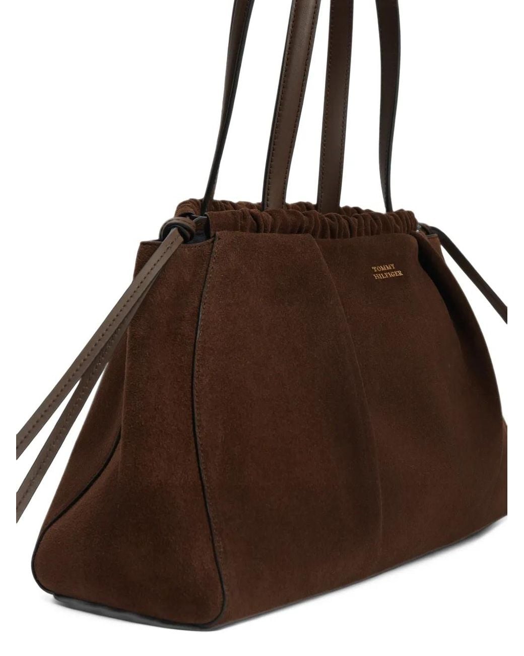 Tommy Hilfiger Brown Drawstring Suede Shoulder Bag