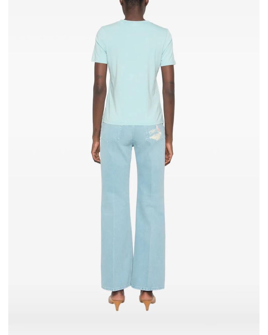 Chloé Blue T-Shirt En Jersey De Coton À Logo Et Coupe Ajustée