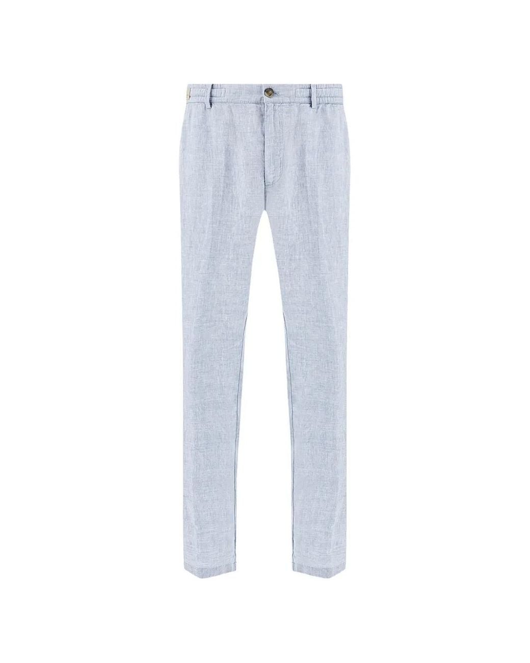 Paul & Shark Blue Linen Chino Trousers for men