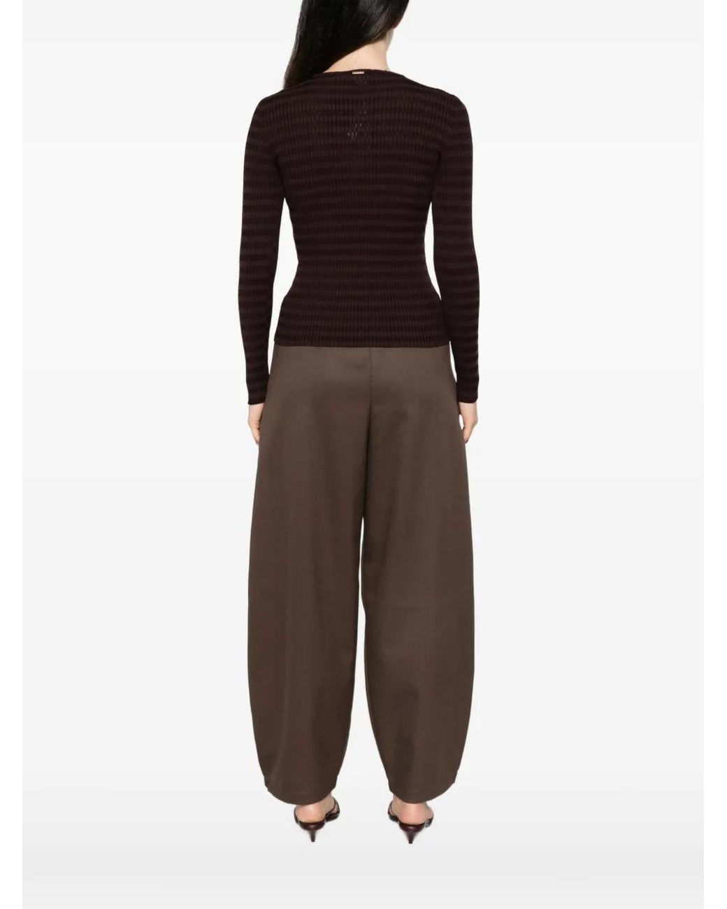 Twinset Brown Striped Ribbed Sweater