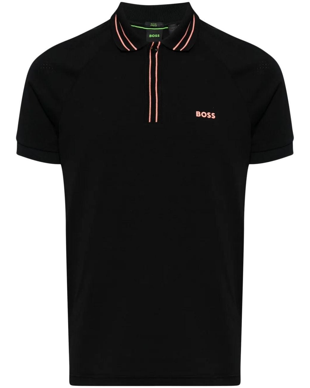 Boss Black Logo-Print Striped-Trim Polo Shirt for men