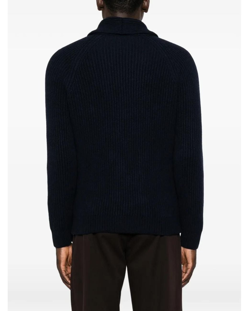 Gran Sasso Blue Double-Breasted Ribbed-Knit Cardigan for men
